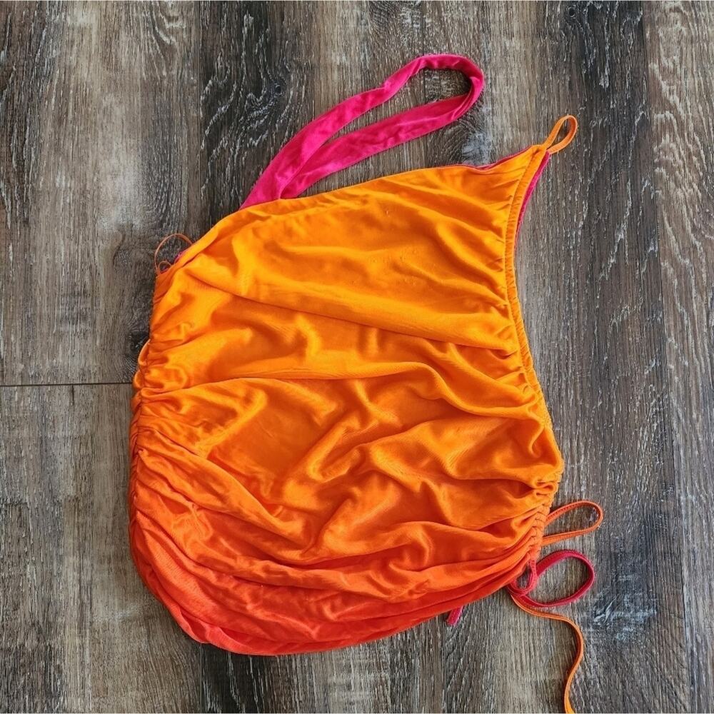 Andreadamo Draped Jersey Mono Shoulder Crop Top in Sex On the Beach Orange Small - Picture 8 of 14